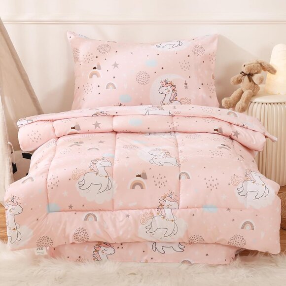 Other - Pink Unicorn Toddler Bedding Set, 4-Piece Microfiber Bed-in-a-Bag, All Season